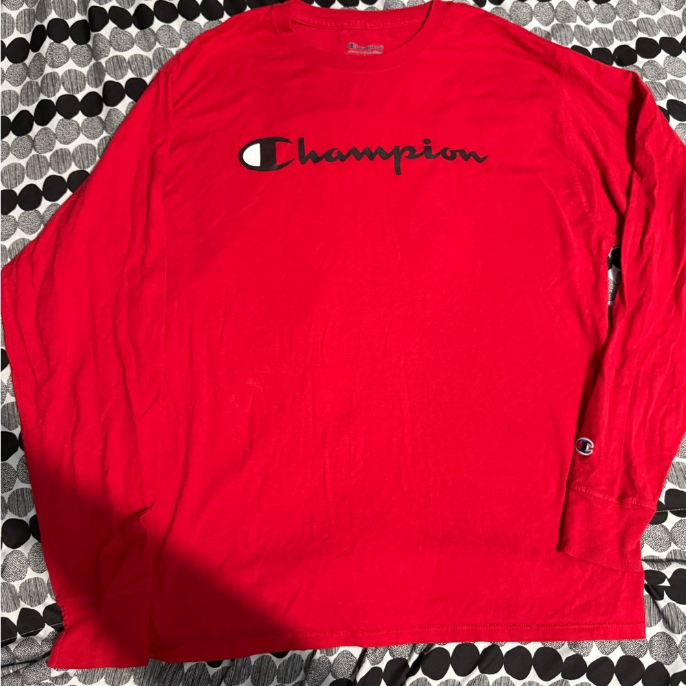 Champion Red Long Sleeve Tee with Classic Logo
